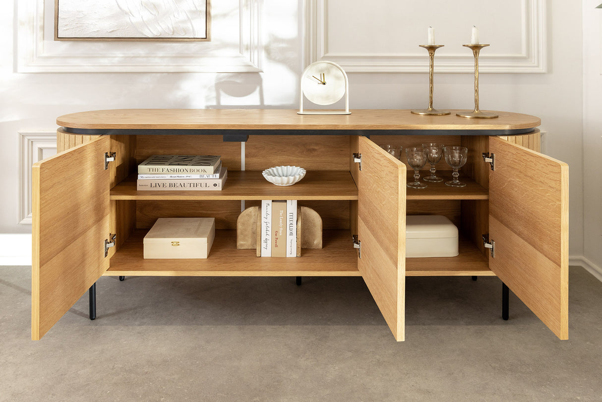 Sideboard ATELIER 160cm in natürlicher Eichenholzoptik mit schwarzen Beinen