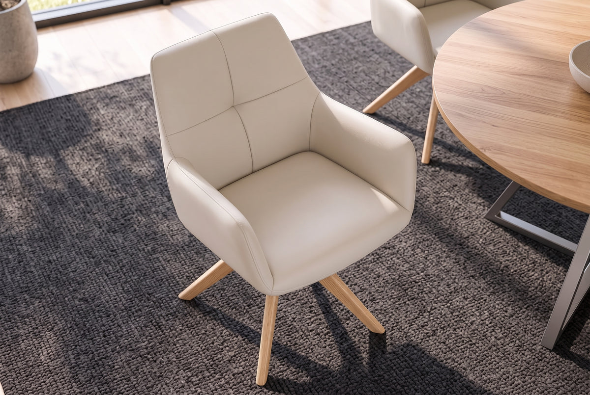 Swivel chair ALMARA 360° auto-return w/ armrests pocket spring core leather beige sand
