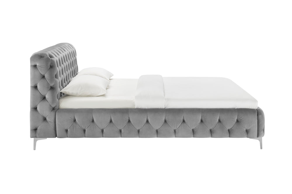 Bett MODERN BAROCK 180x200cm Samt grau im Chesterfield Stil im Barockstil