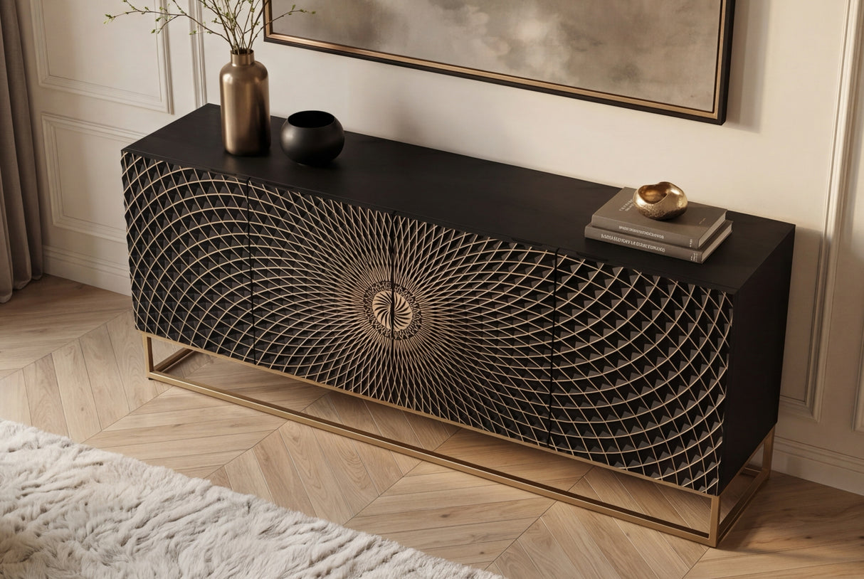 Sideboard ILLUSION 180cm 3D mango schwarz