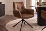 Swivel chair SIGNATURE 360° rotatable w/ armrests spring core leather cognac brown