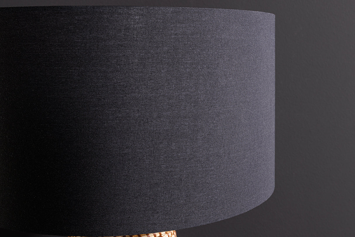 Tischleuchte ZEA 60cm Farbverlauf Seegras natur braun gold mit Lampenschirm grobes Leinen schwarz