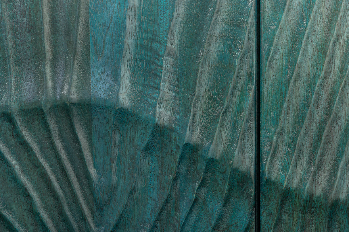 Highboard SCORPION 120cm 3D Mango Massivholz türkis Metallgestell gold