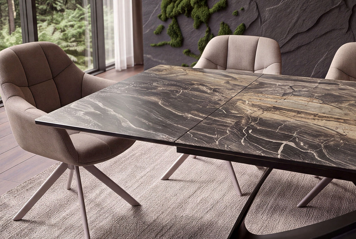 Esstisch INFINITY 180-220-260cm ausziehbar Keramik Marmoroptik taupe