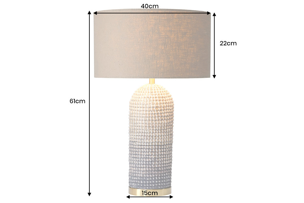 Tischleuchte ZEA 60cm Farbverlauf Seegras natur braun gold mit Lampenschirm grobes Leinen braun