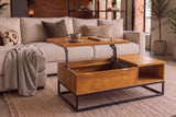 Coffee table MAKASSAR FUNCTION 110cm height adjustable mango wood honey finish w/ storage space