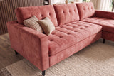 Corner sofa STOCKHOLM 220cm 3-seater w/ ottoman button tufted look velvet dusky pink