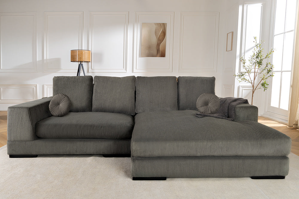 Corner sofa BABYLON 270cm XXL w/ ottoman cord grey