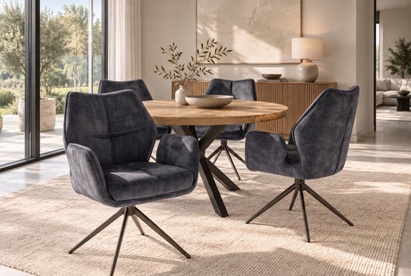 Swivel chair CONCORD 180° auto-return w/ armrests pocket spring core velvet dark grey black