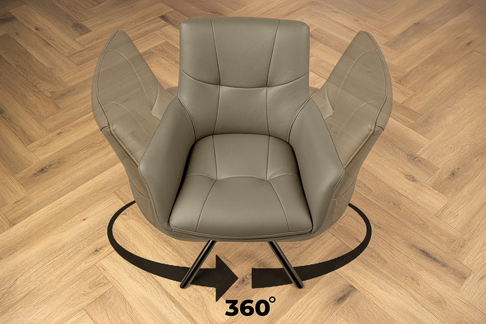 Swivel chair SIGNATURE 360° w/ armrests spring core leather taupe rotatable