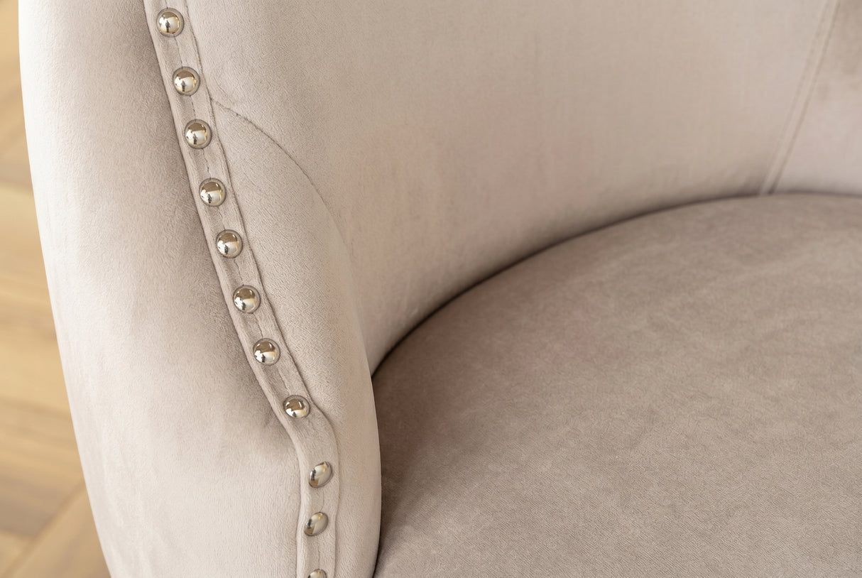 Chair CASTLE DELUXE w/ lion´s head handle velvet cappucchino legs black in chesterfield style