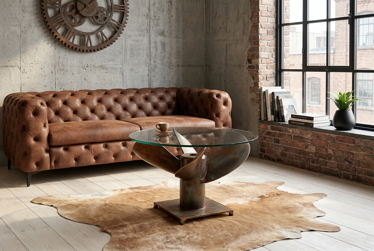 Coffee table OCEAN 60cm base part antique copper w/o glass plate