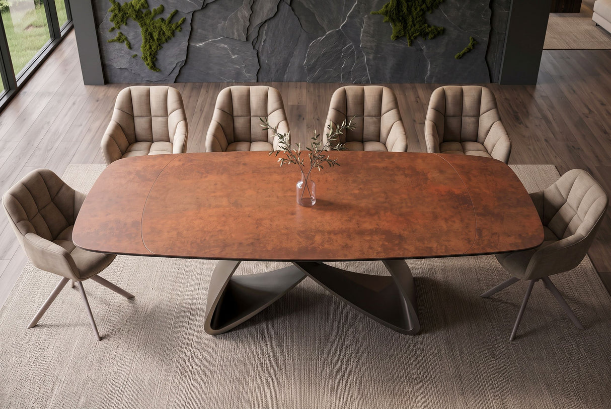 Dining table INFINITY 180-220-260cm boat-shaped extendable spanish ceramic rust brown