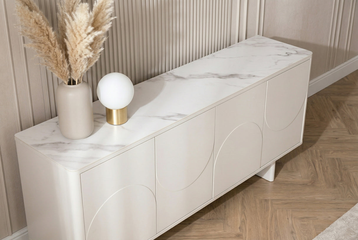 Sideboard SAVOY 180 cm 3D mit weißer Marmorkeramikplatte