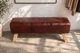 Bench TURNBOCK 120cm upholstered seat mango wood natural genuine leather coffee brown