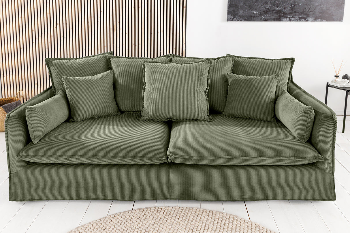 Sofa HEAVEN 200cm 3-Sitzer Federkern abnehmbarer Bezug Cord grün