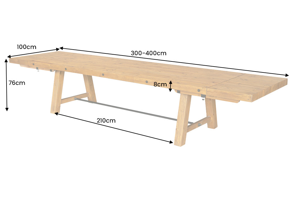 Dining table FINCA 300-400cm extendable pine wood 80mm vintage brown