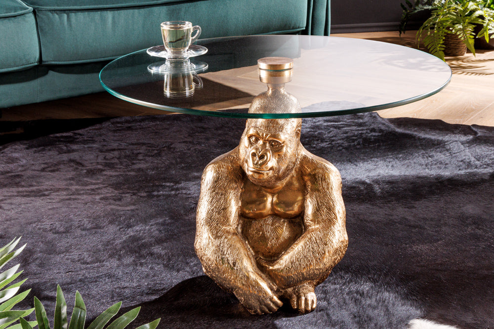 Coffee table KONG 60cm gold safety glass – Invicta Interior