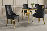 Chair MODERN BAROCK w/ lion´s head handle stainless steel legs gold velvet black