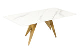 Couchtisch ART LIVING 130cm Keramikplatte aus weißem Marmor mit champagnergoldenem Rahmen