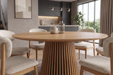 Dining table VALHALLA WOOD Ø 140cm round fluted pedestal base oak wood veneered natural
