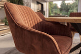 Swivel chair LIVORNO 180° auto-return w/ armrests velvet rust brown beech wood swivel base