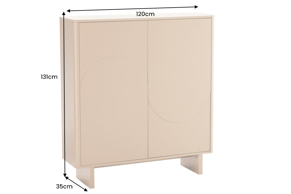Highboard SAVOY 130cm 3D natural w/ travertine marble ceramic top