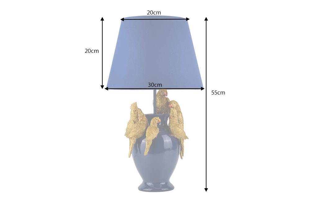 Tischleuchte PARROT 50 cm goldblau mit Stoffschirm