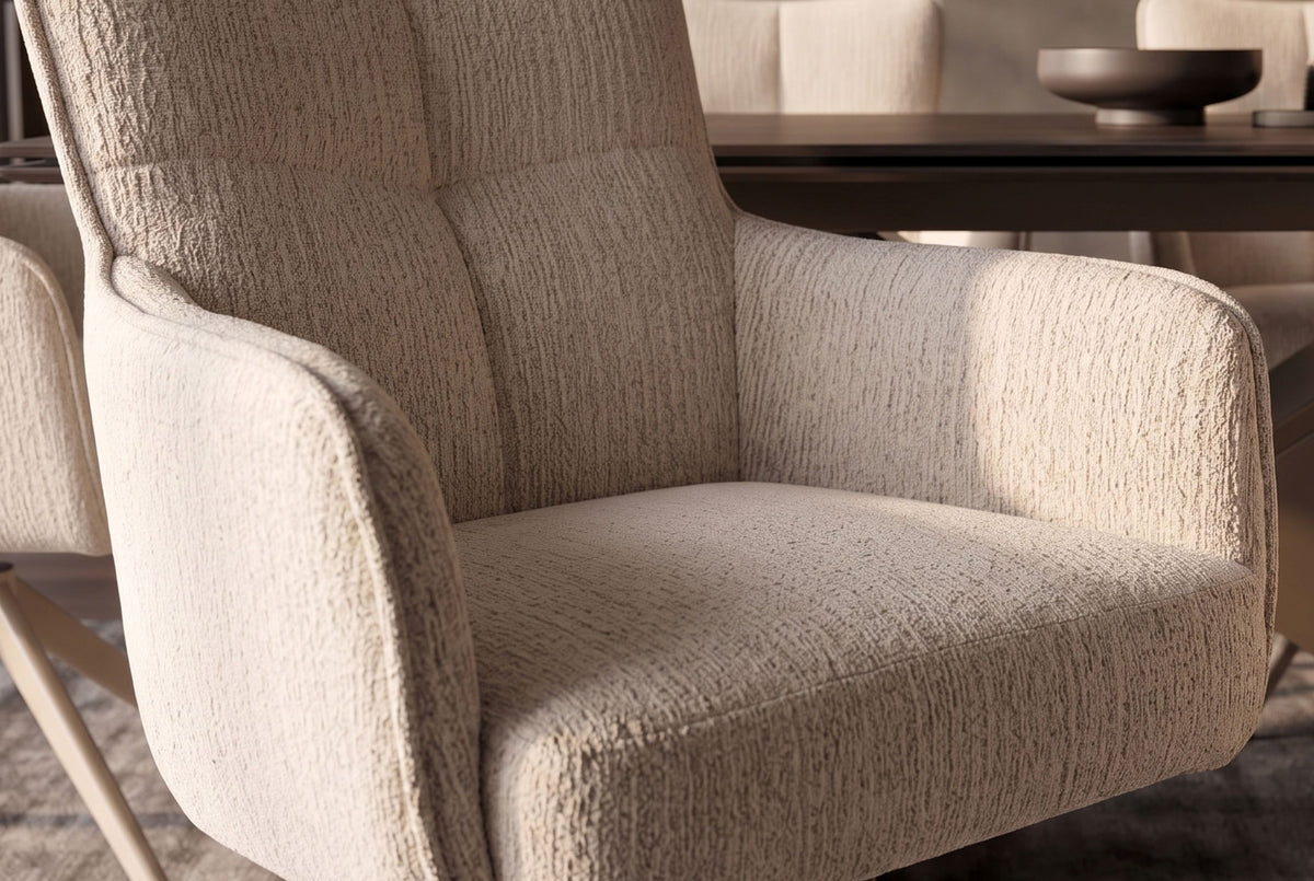 Swivel chair LUGANO 360° auto-return w/ armrests 150 kg load capacity chenille tweed beige
