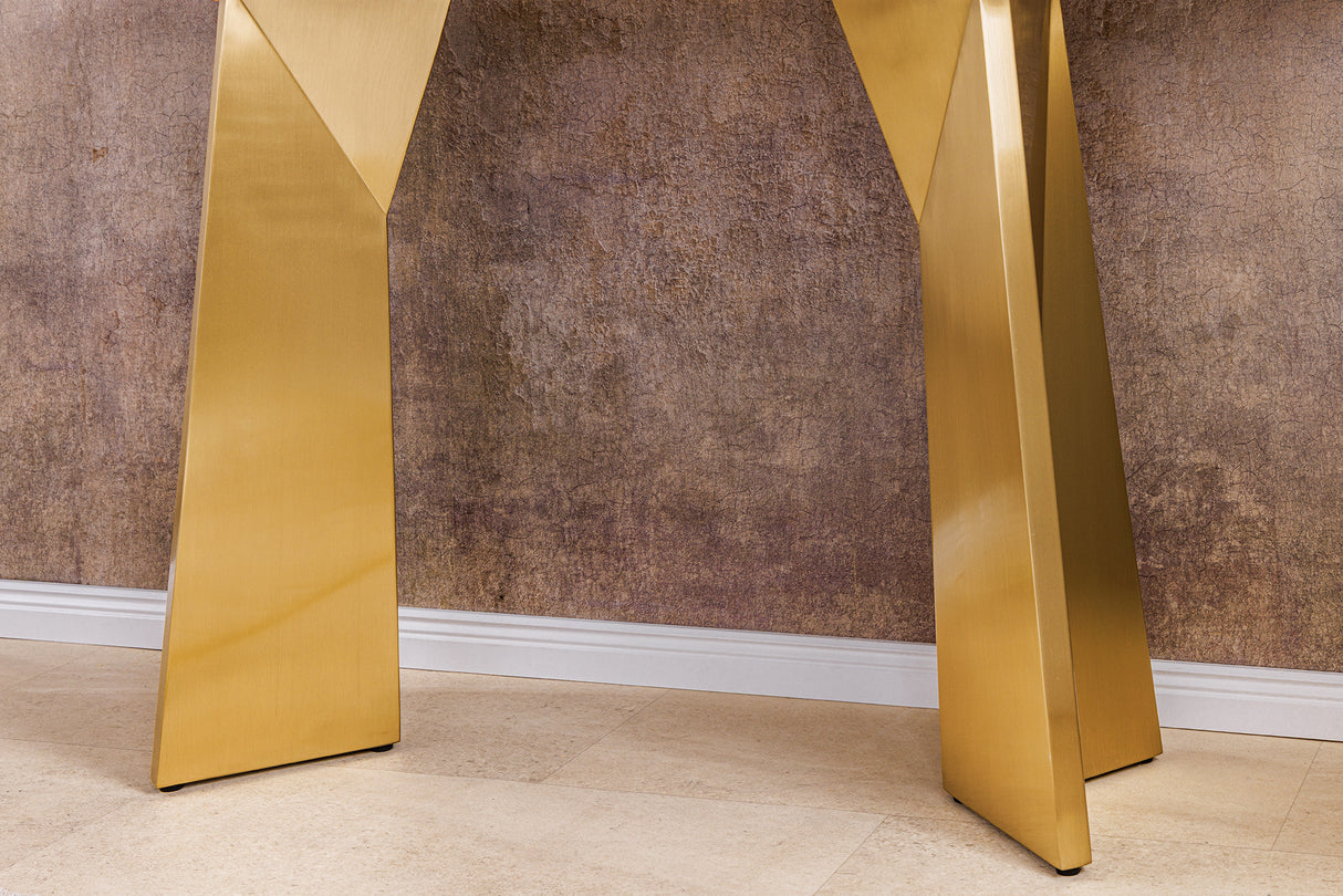 Konsole EXTRAVAGANCIA 140cm mit champagnergoldenen Beinen und weißer Marmorplatte