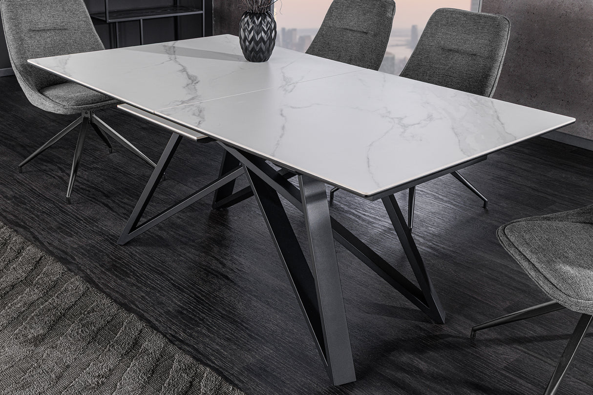 Esstisch ATLAS 160-200cm ausziehbar Marmoroptik weiß Keramik Hartglas