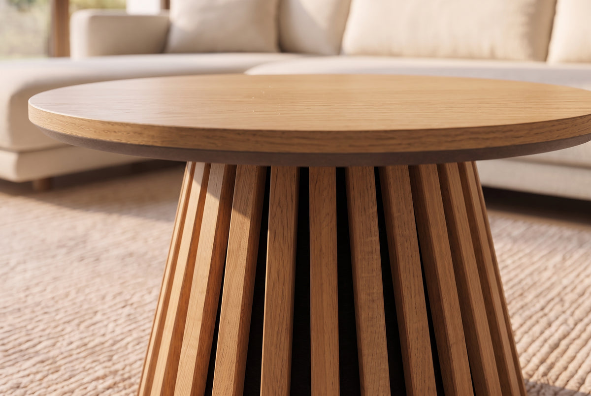 Coffee table VALHALLA WOOD Ø 50cm round oak wood veneered natural