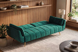 Sofa bed DIVANI 220cm 3-seater w/ armrest cushions velvet emerald green metal feet gold