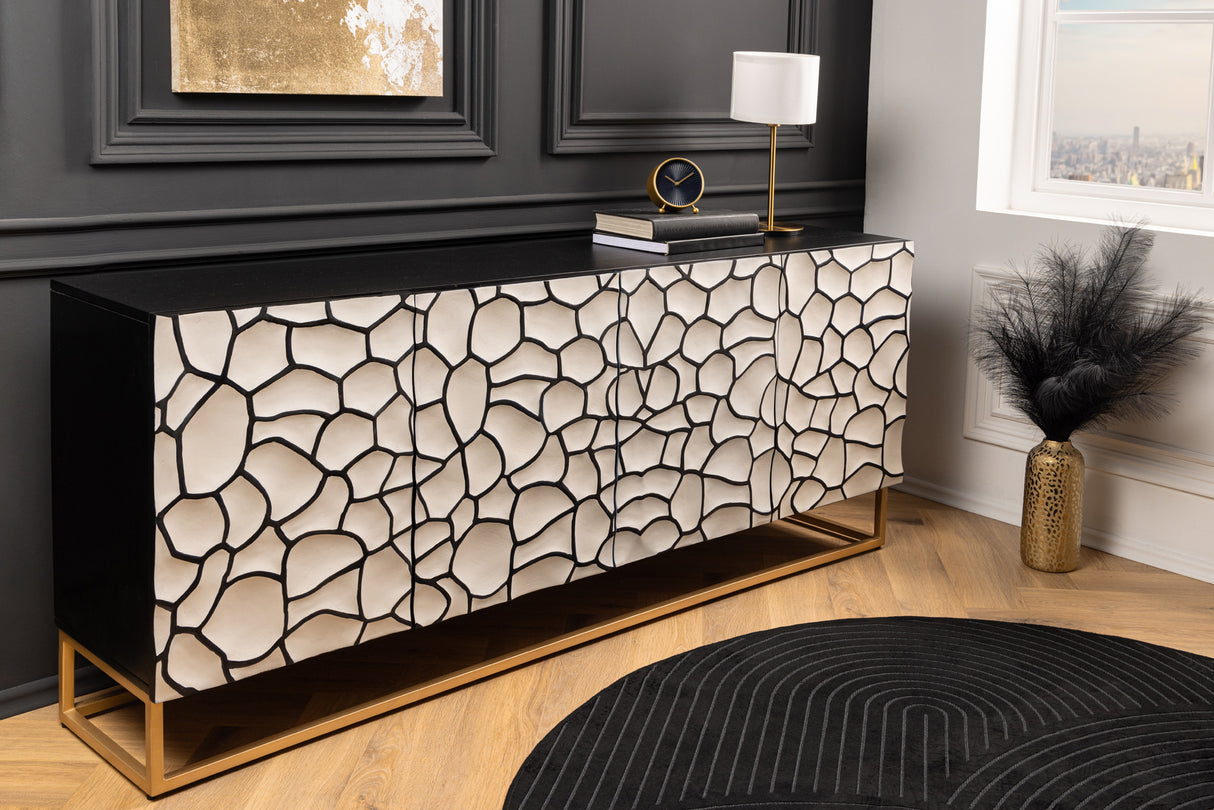 Sideboard VULCANO 180cm 3D Mosaik Mangoholz schwarz weiß