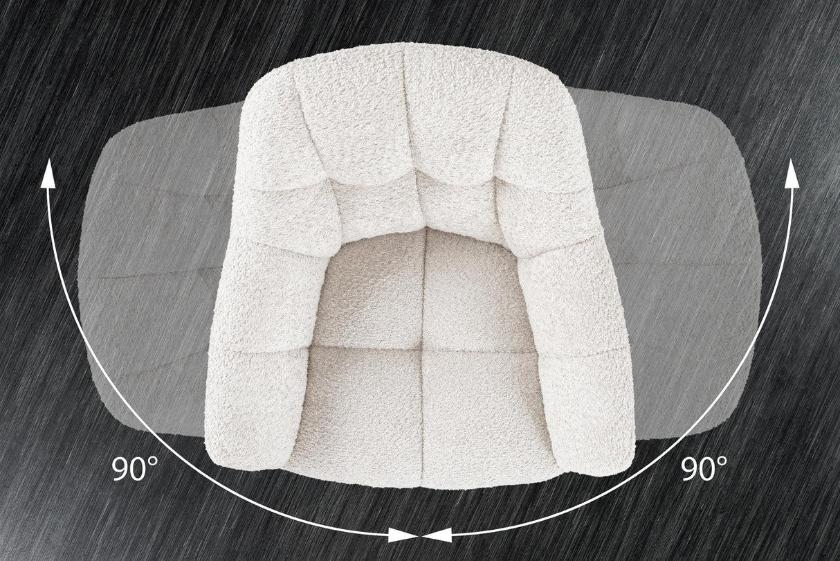 Swivel chair PAPILLON rotatable 180° with armrests bouclé white