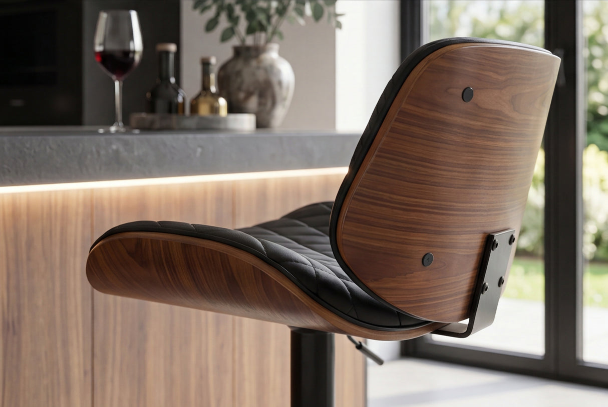 Barhocker CHICAGO 360° 89-111cm Pappel furniert Kunstleder schwarz braun