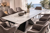 Dining table DIAMOND 180-260cm extendable ceramic matt white marble look w/ geometric black base