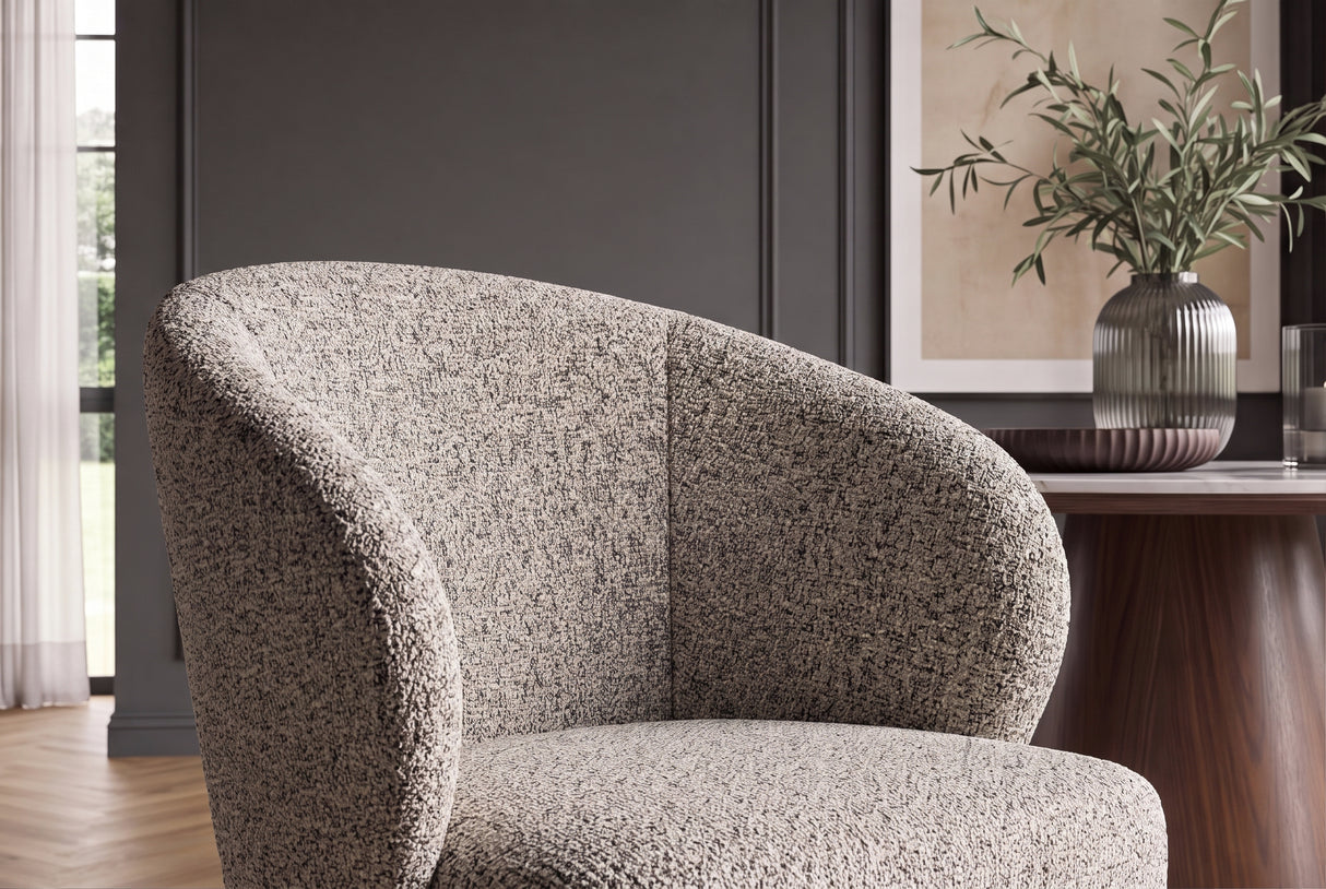 Swivel chair WALKÜRE 180° auto-return w/ armrests spring core textured fabric beige brown