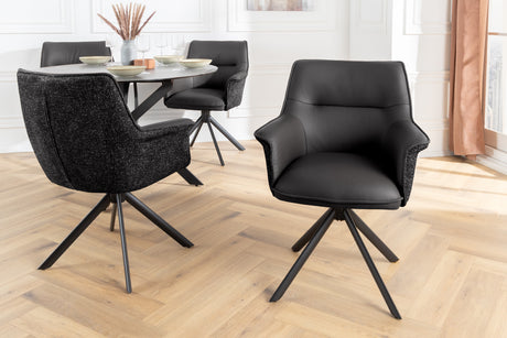 Swivel chair LE GRAND rotatable 180° w/ armrests textured cloth and leather black