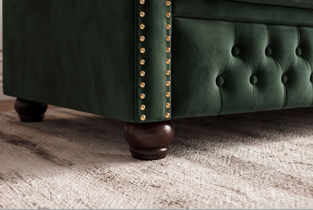 Sofa CHESTERFIELD 3-seater button tufted velvet emerald green w/ decorative stud trim