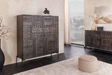 Highboard TRIBAL 120cm 3D Antik-Look Mangoholz dunkelbraun