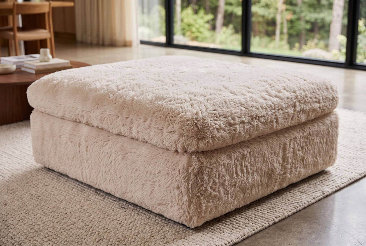 Hocker YETI 100cm abnehmbarer Bezug champagner-beige