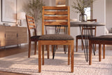 Chair MAKASSAR 90cm textured fabric grey brown and sheesham wood brown stone finish