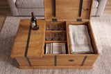 Couchtisch BODEGA 100cm mit Weinregal und Stauraum Mangoholz Honig-Finish