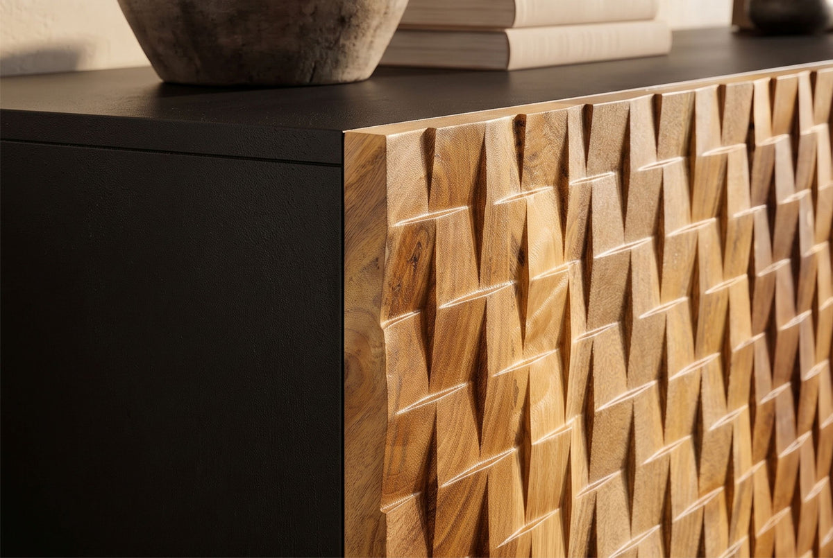 Sideboard SHADES 180cm 3D-Front Mangoholz mehrfarbig braun mit schwarzem Metallgestell