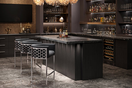 Barhocker ELEGANCE Samt grau mit silbernem Edelstahlgestell