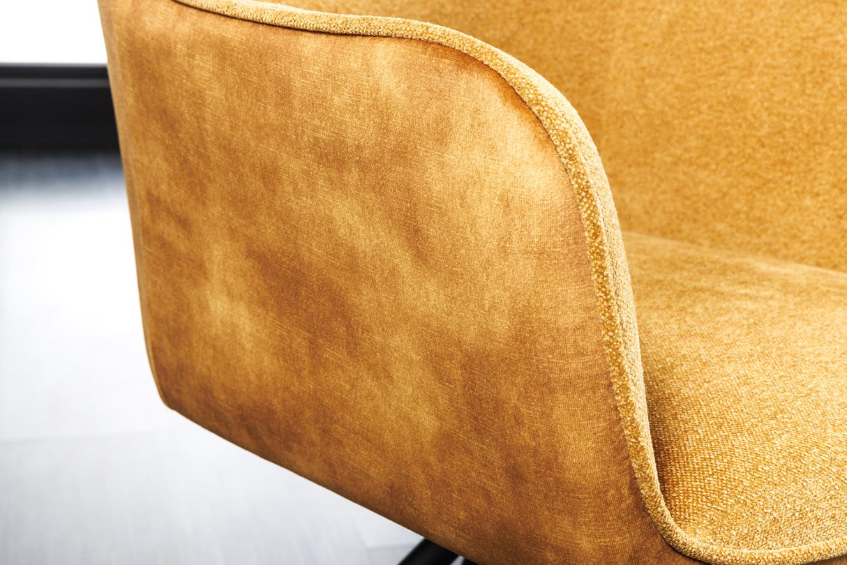 Swivel chair VERONA textured cloth and velvet mustard yellow