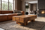 Coffee table BOLT 100cm sheesham wood brown stone finish