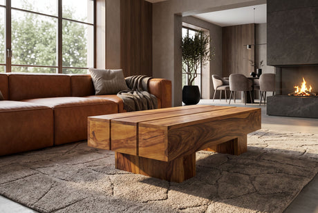 Coffee table BOLT 100cm sheesham wood brown stone finish