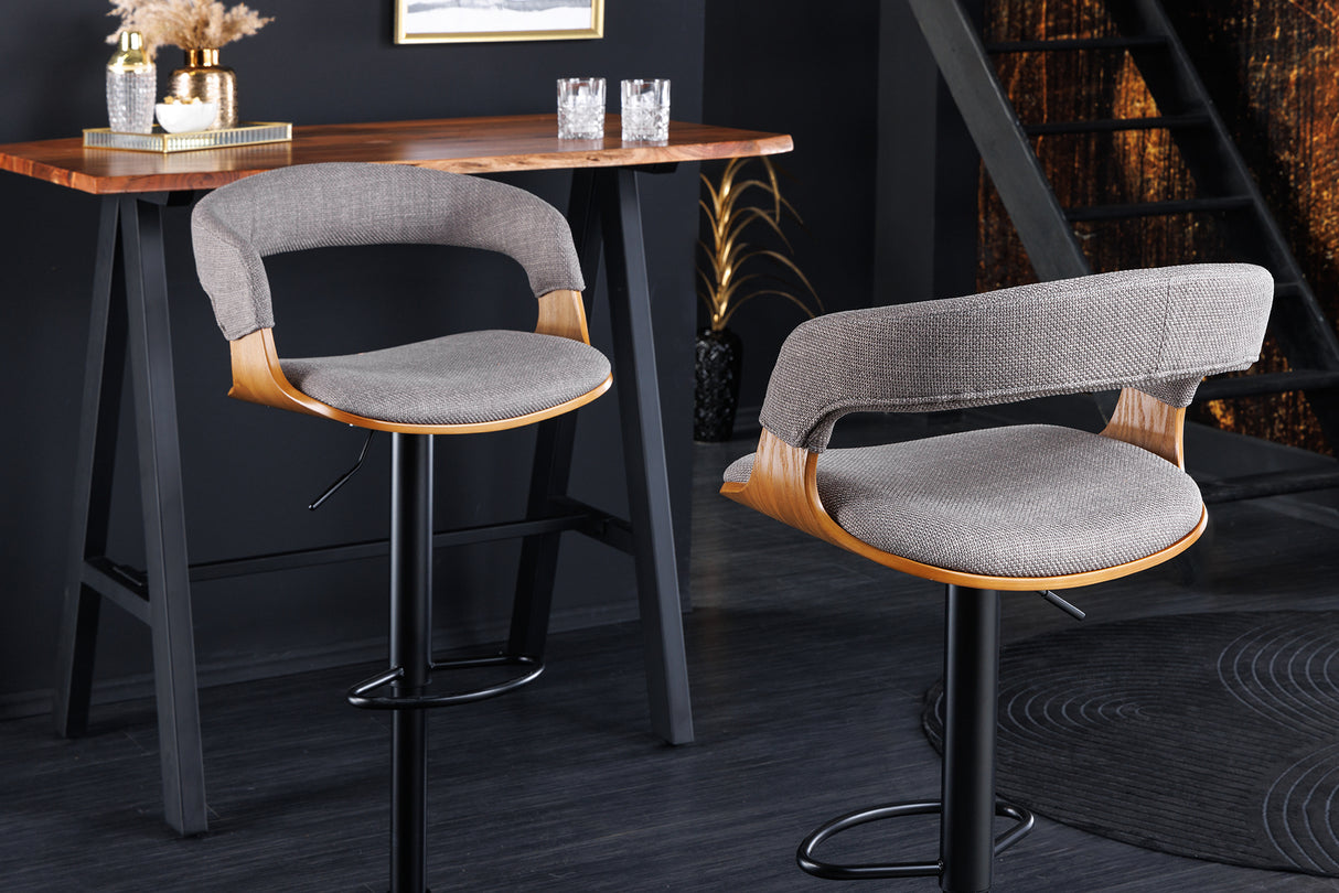 Bar stool MANHATTAN 64-85cm rotatable textured fabric grey and ash wood